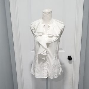 BCBG Max Azaria Ruffle White Sleeveless Top